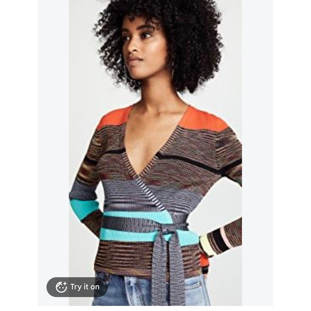 Diane von Furstenberg DVF Multi Color Striped Ballerina Wrap Top Size Medium